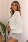 White Long Sleeve Cutout Shoulder Relaxed Sweater-Tops-MomFashion