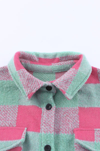 Pink Plaid Pattern Oversized Shacket-Outerwear-MomFashion