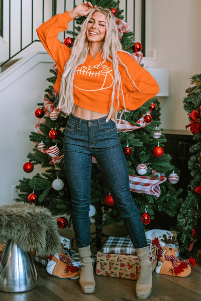 Orange Game Day Lettering Rugby Notched Neck Sweatshirt-Tops-MomFashion