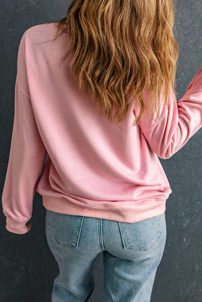 Pink LOVER Puff Print Drop Shoulder Pullover Sweatshirt-Graphic-MomFashion