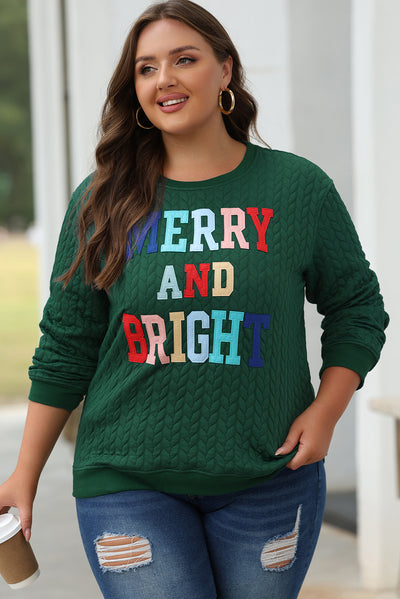 Blackish Green Merry And Bright Cable Knit Pullover Sweatshirt-Tops-MomFashion