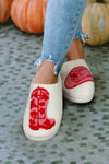 Racing Red Western Graphic Embroidered Sherpa Home Slippers-Shoes & Bags-MomFashion