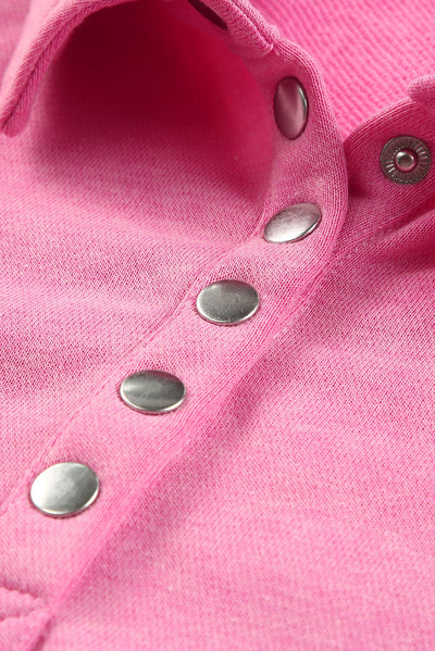 Pink Washed Snap Buttons Lantern Sleeve Pullover Sweatshirt-Tops-MomFashion