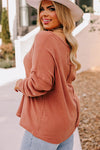 Gold Flame Plus Size Exposed Seam V Neck Long Sleeve Top-Plus Size-MomFashion