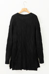 Black Ribbed Trim Eyelet Cable Knit Cardigan-Tops-MomFashion