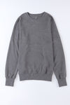 Gray Drop Shoulder Ribbed Trim Oversized Sweatshirt-Tops-MomFashion