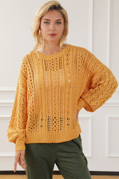 Ginger Cable Knit Hollow Out Drop Shoulder Sweater-Tops-MomFashion