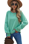 Green French Terry Cotton Blend Pullover Sweatshirt-Tops-MomFashion