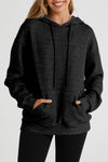 Black Quilted Kangaroo Pocket Drawstring Hoodie-Tops-MomFashion