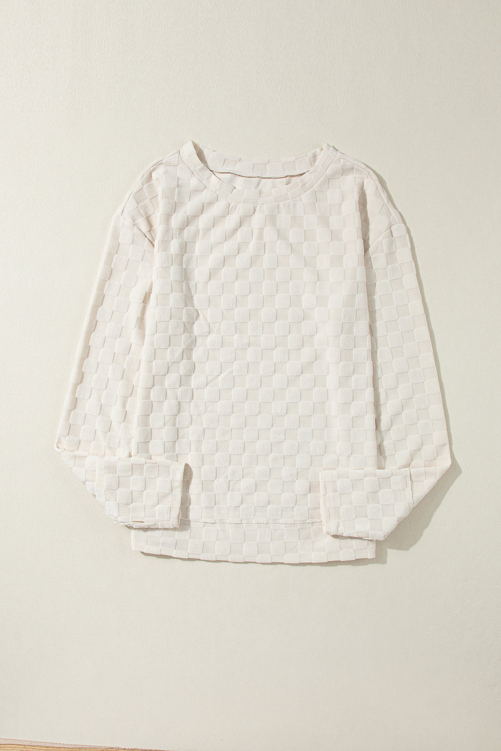 Beige Solid Textured Thumbhole Sleeve Top-Tops-MomFashion