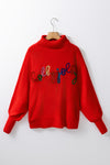 Fiery Red Christmas Holly Jolly Tinsel Graphic High Neck Sweater-Tops-MomFashion