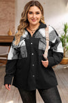 Black Plaid Patchwork Plus Size Corduroy Shacket-Plus Size-MomFashion