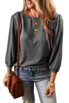 Medium Grey Solid Color 3/4 Sleeve Round Neck Blouse-Tops-MomFashion