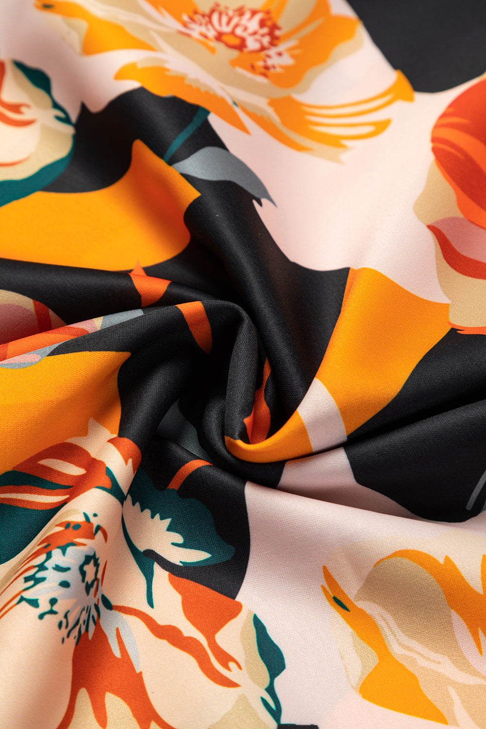 Black Floral Print Mock Neck Blouse-Tops-MomFashion