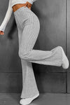 Gray Solid Color High Waist Ribbed Flare Pants-Bottoms-MomFashion