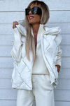 White Quilted Zipper Front Hooded Vest Coat-Outerwear-MomFashion