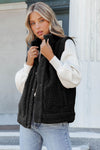 Black Snap Button Pocketed Sherpa Vest Jacket-Outerwear-MomFashion