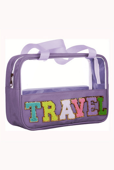 Purple TRAVEL Chenille Letter Clear PVC Makeup Bag-Accessories-MomFashion