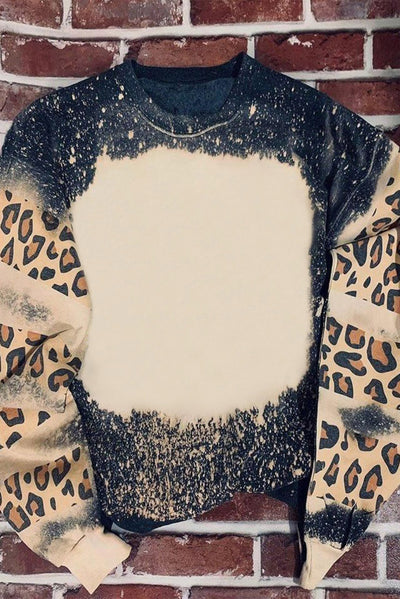 Black Tie Dye Leopard Drop Shoulder Sweatshirt-Tops-MomFashion