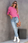 Rose Vintage Washed Puff Sleeve Sweatshirt-Tops-MomFashion