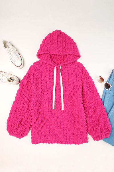 Rose Bubble Textured Waffle Hoodie-Tops-MomFashion