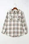 Gray Plaid Pattern Sherpa Lined Hooded Shacket-Outerwear-MomFashion