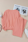 Blossom Ribbed Knit Drop Shoulder Pocketed Two Piece Lounge Set-Two Piece Sets/Pant Sets-MomFashion