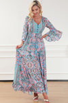 Paisley Printed Ruffle Trim Elegant Maxi Dress-Dresses-MomFashion