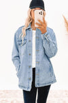 Sky Blue Acid Wash Flap Pocket Boyfriend Shacket-Outerwear-MomFashion