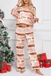 Multicolour Aztec Print Puff Sleeve Pullover and Pants Lounge Outfit-Loungewear-MomFashion