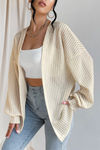 Beige Textured Lantern Sleeve Open Kimono-Outerwear/Kimonos-MomFashion