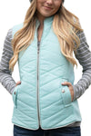 Sky Blue Zip-up Side Pockets Puffer Vest-Outerwear-MomFashion