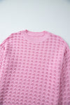 Pink Crochet Knit Drop Shoulder Sweater-Sweaters & Cardigans/Sweaters-MomFashion