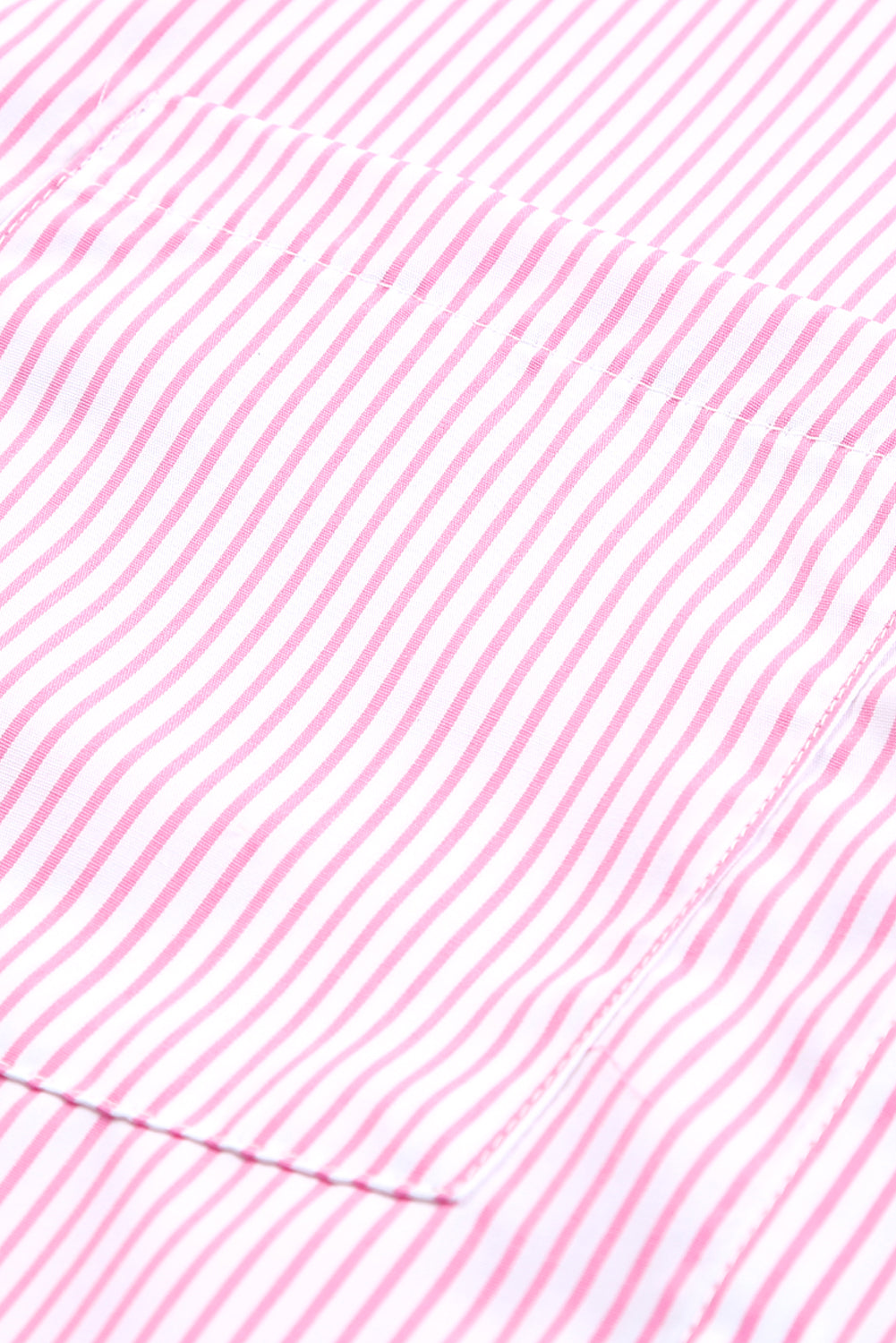 Pink Smocked Cuffed Striped Boyfriend Shirt with Pocket-Tops-MomFashion