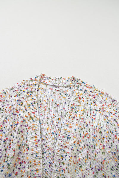 White Rainbow Popcorn Speckles Open Front Cardigan-Tops-MomFashion