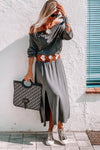 Gray Shirred Off Shoulder Maxi Dress with Split-Dresses-MomFashion