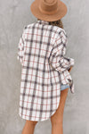 White Oversized Plaid Pattern Shacket with Slits-Outerwear-MomFashion