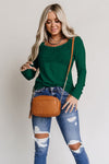 Green Lace Crochet V Neck Long Sleeve Top-Tops-MomFashion