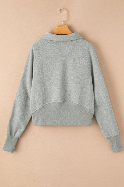 Gray Zip Up Stand Collar Ribbed Thumbhole Sleeve Sweatshirt-Tops-MomFashion