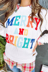 White Merry And Bright Cable Knit Pullover Sweatshirt-Tops-MomFashion