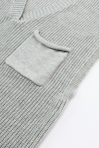 Gray Knitted V Neck Sweater and Casual Pants Set-Loungewear-MomFashion