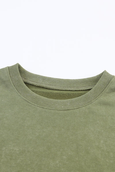 Green Drop Shoulder Ribbed Trim Oversized Sweatshirt-Tops-MomFashion