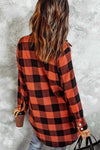 Fiery Red Turn-down Collar Plaid Shirt Coat-Outerwear-MomFashion