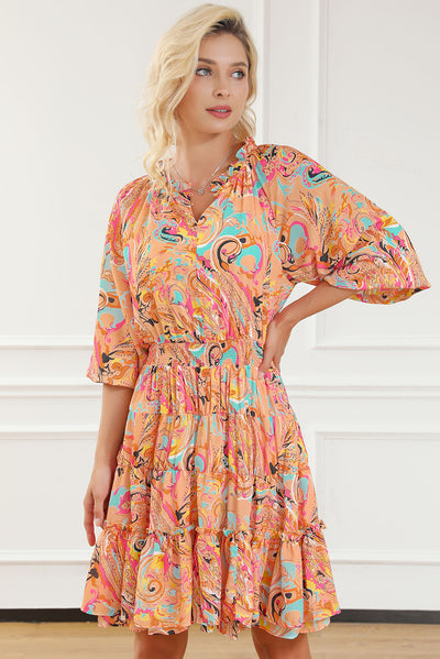 Multicolour Paisley Print Frilled Mini Dress-Dresses-MomFashion