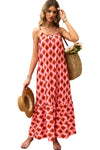 Fiery Red Geometric Print Loose Fit Sleeveless Maxi Dress-Dresses-MomFashion