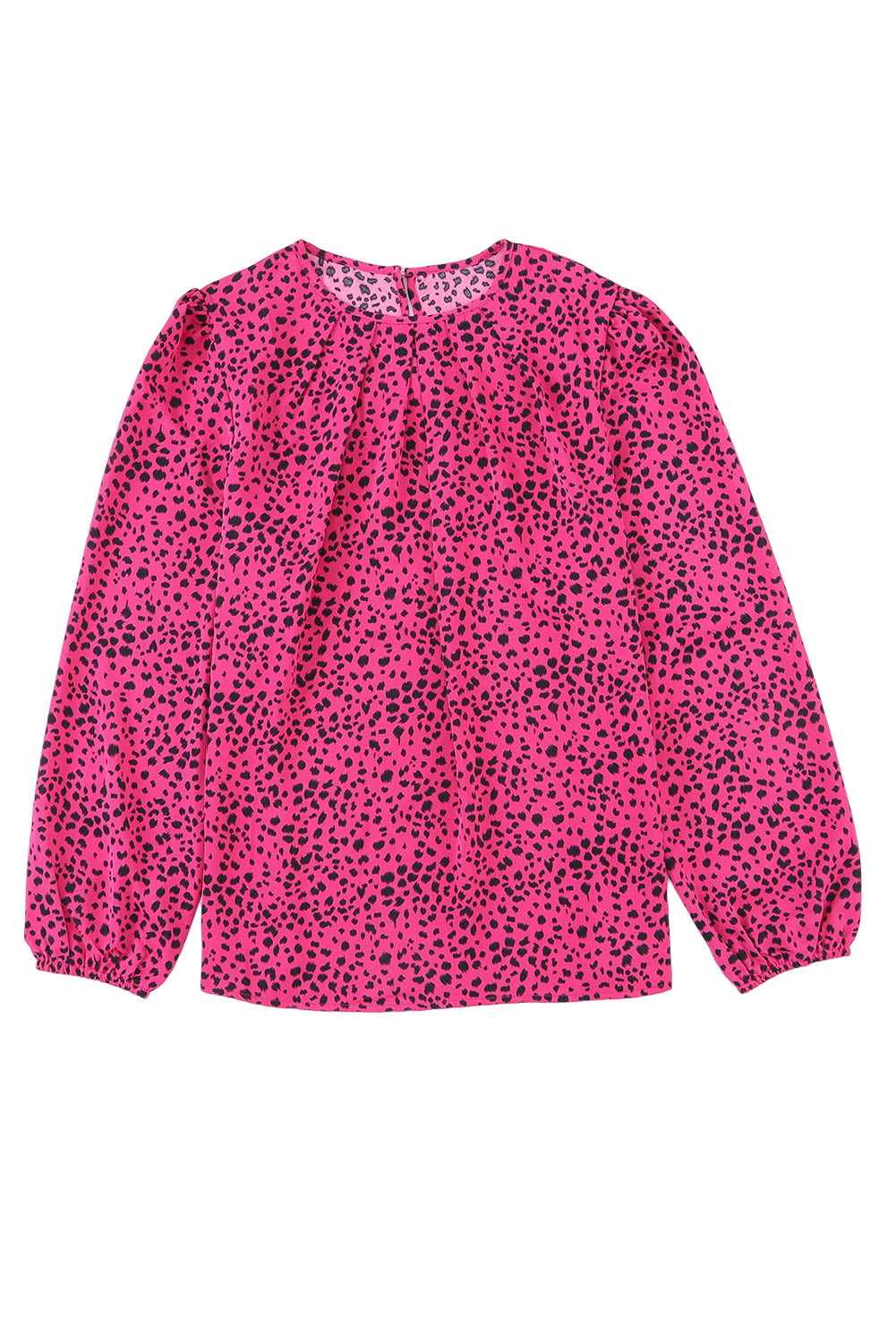 Rose Leopard Print Pleated Blouse with Keyhole-Tops-MomFashion