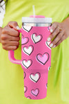 Rose Red Valentines Heart Printed Thermos Cup with Handle-Accessories-MomFashion