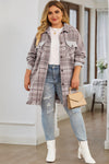 Pink Plus Size Macrame Plaid Coat-Plus Size-MomFashion