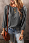 Medium Grey Solid Color 3/4 Sleeve Round Neck Blouse-Tops-MomFashion