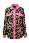 Leopard Contrast Trimmed Leopard Teddy Shacket-Outerwear-MomFashion